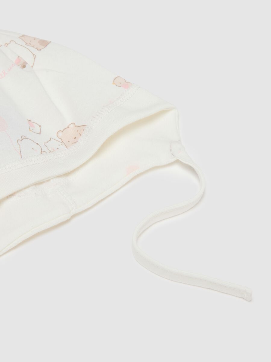 Multicolour baby hat and booties set in pure cotton_2