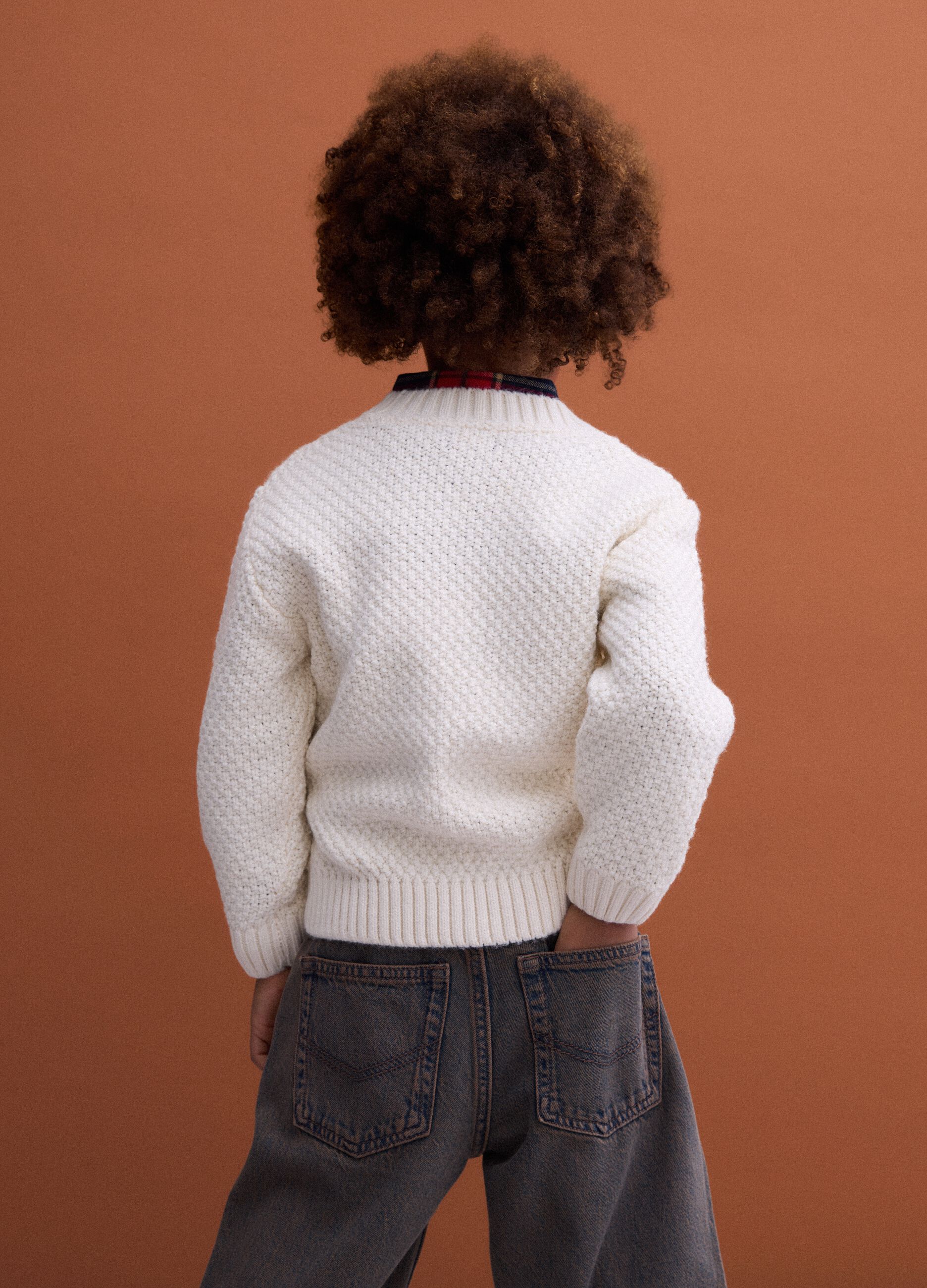 Maglione bianco panna girocollo in maglia lavorata regular fit