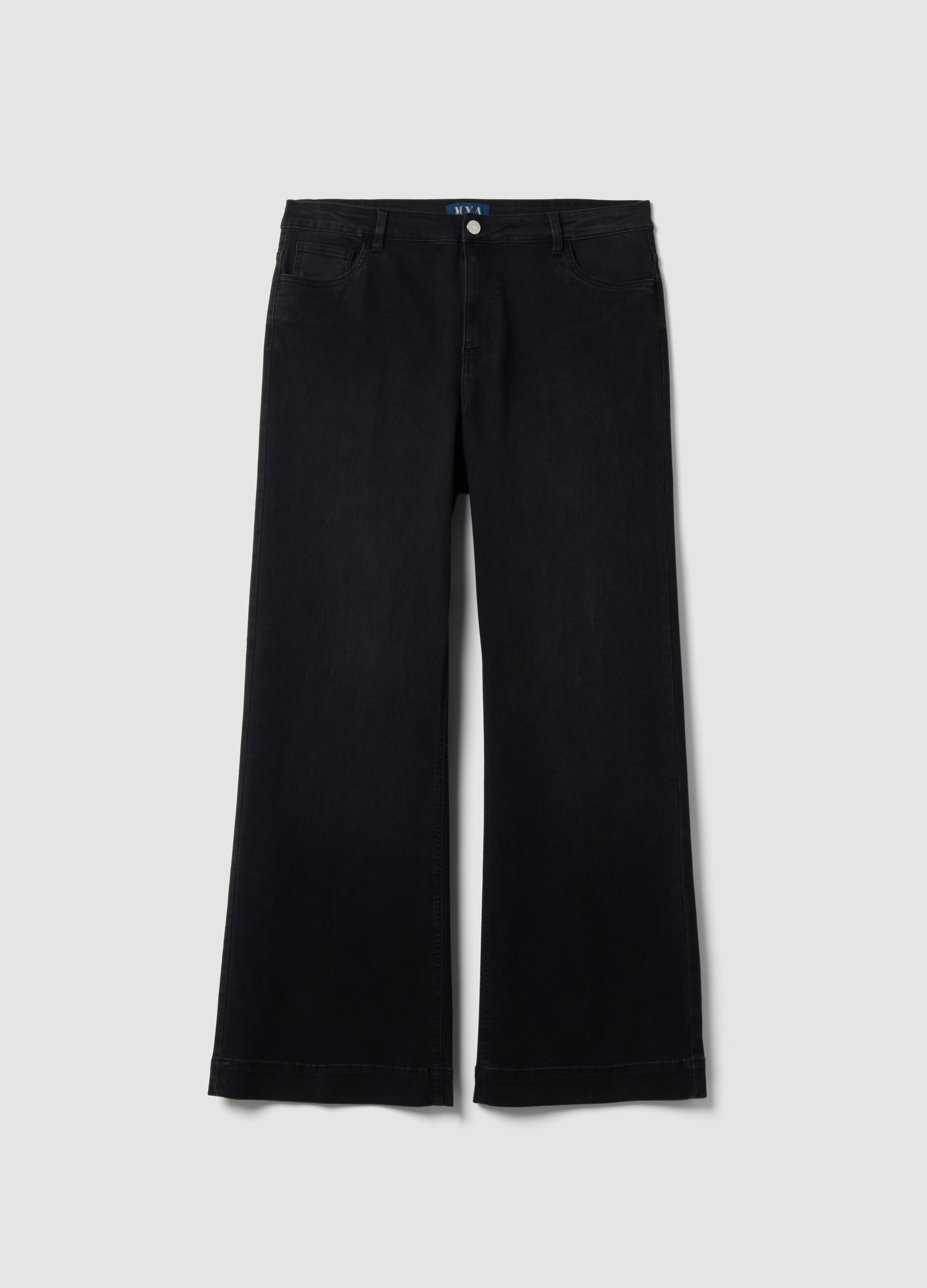 Black cotton and stretch viscose denim jeans with bootcut fit