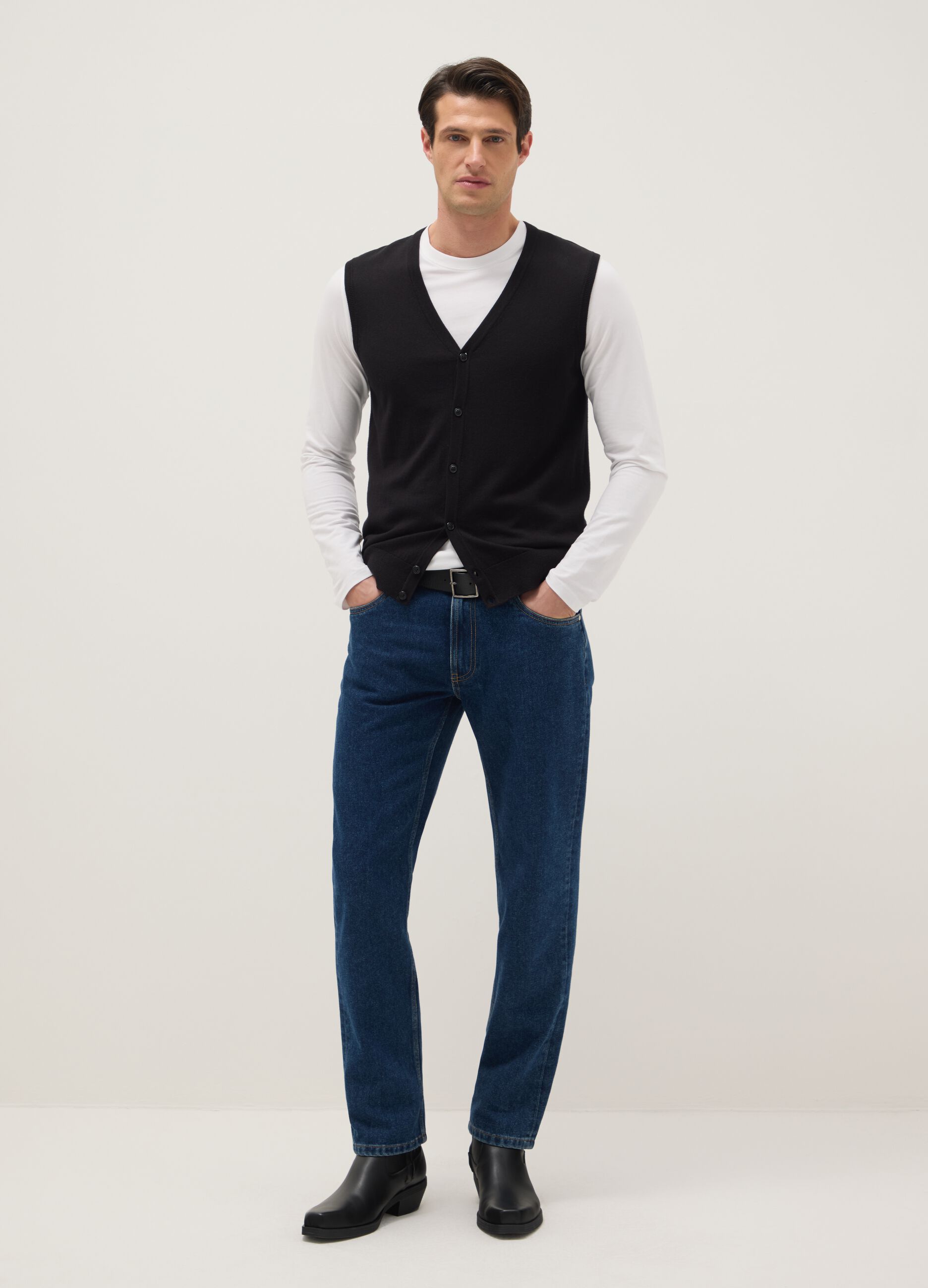 Blue cotton blend trousers with regular fit