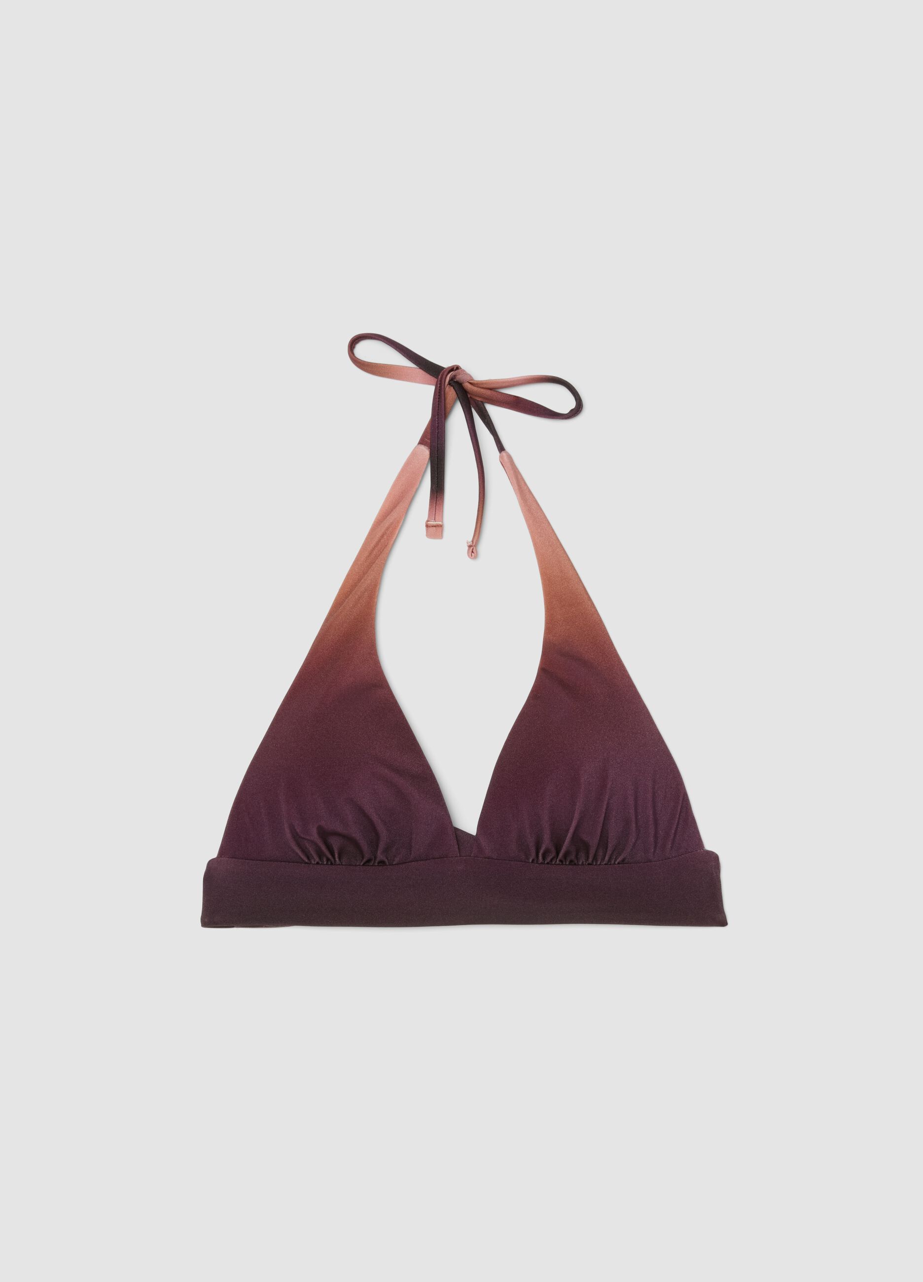 Top bikini in tessuto elasticizzato marrone effetto sfumato