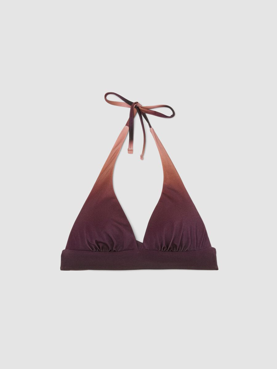 Top bikini in tessuto elasticizzato marrone effetto sfumato_0