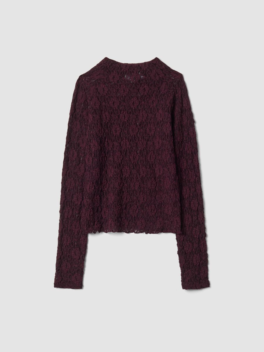 Violettes Stretch-Top mit Lochmuster und Stehkragen_0
