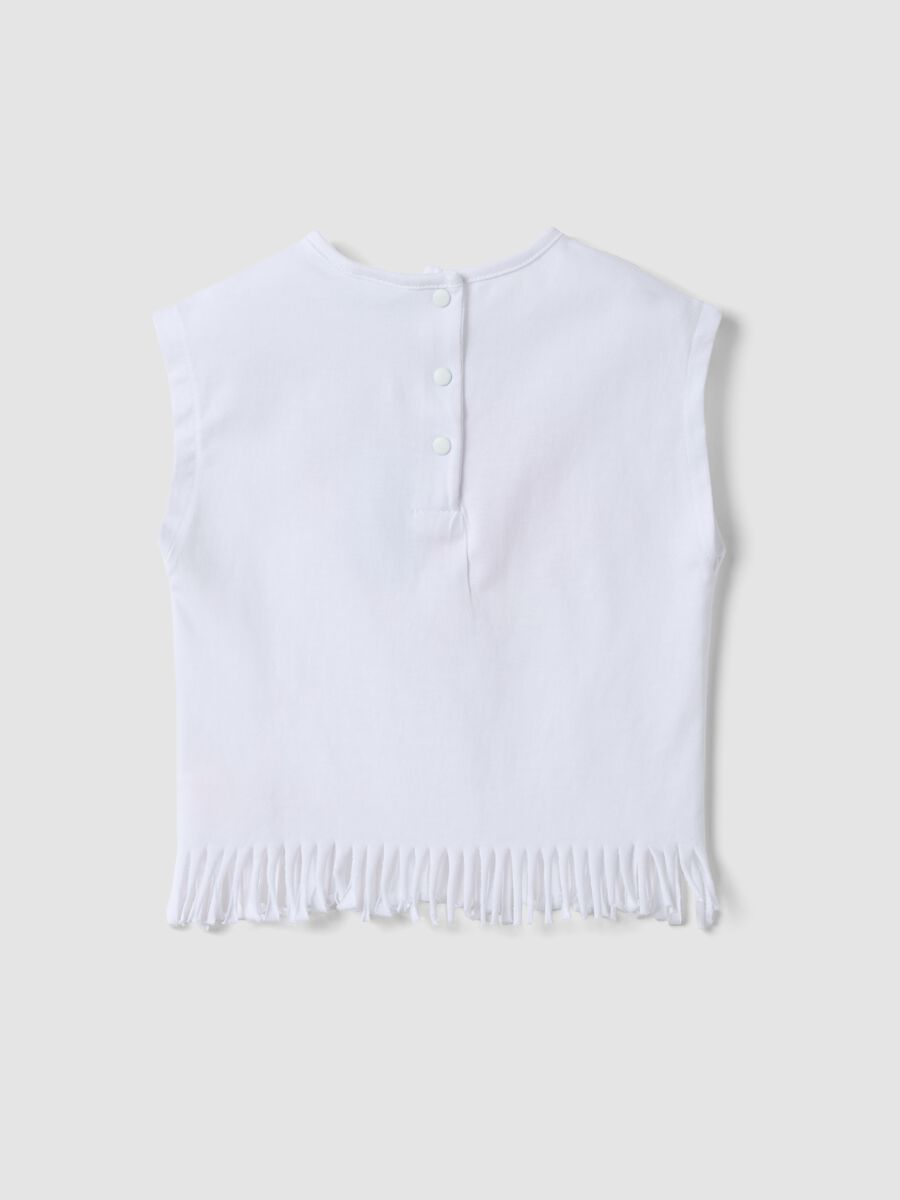 White pure cotton tank top with fringed hem_1