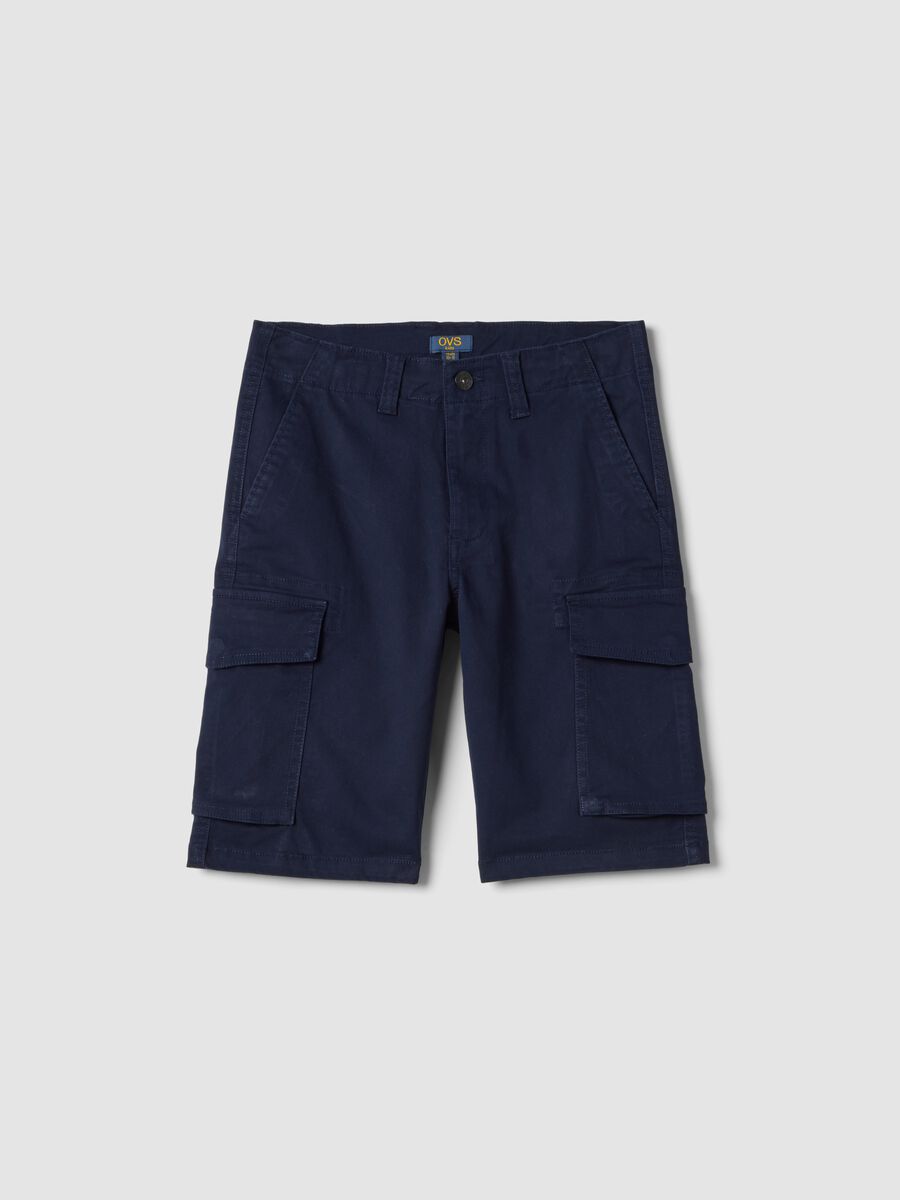 Boys' blue stretch cotton cargo shorts, regular fit_3