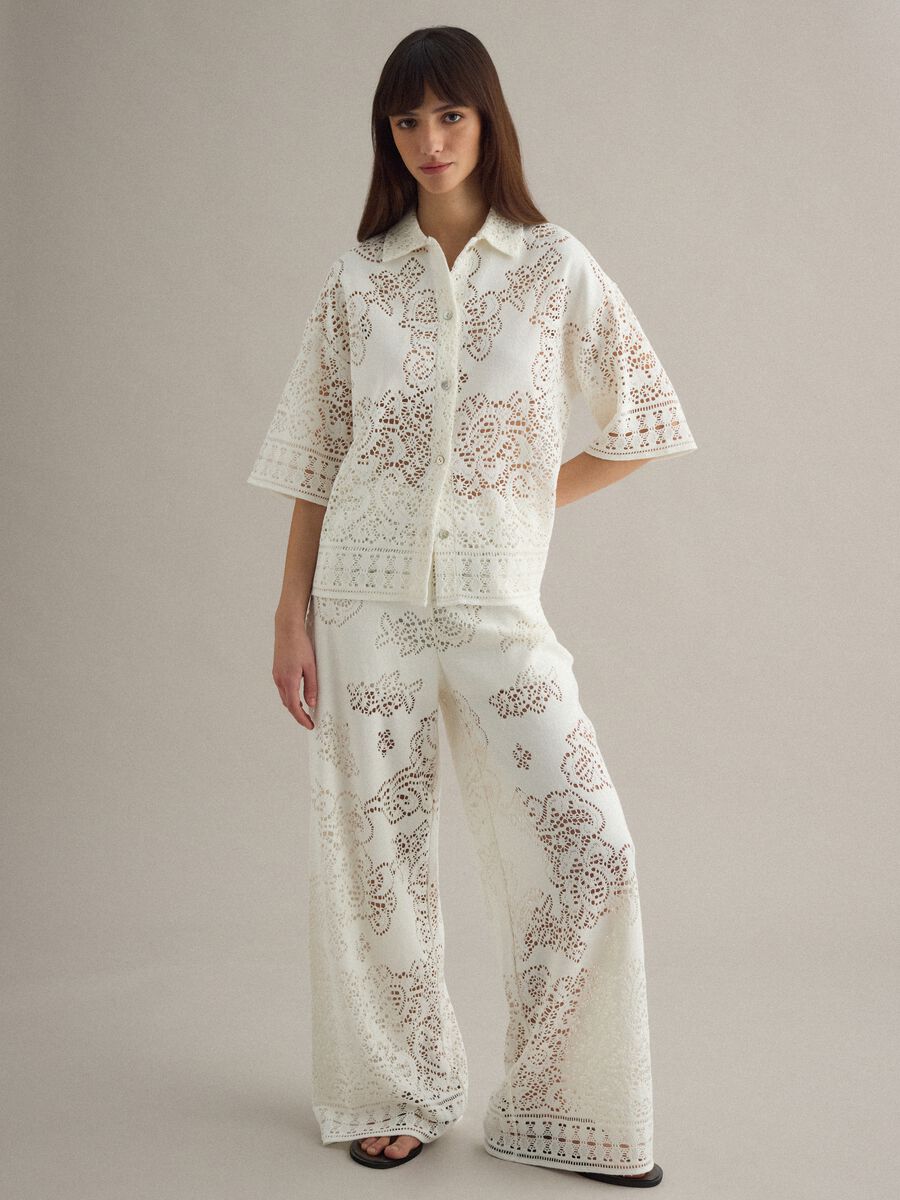 White cotton blend polo regular fit with perforated texture_2