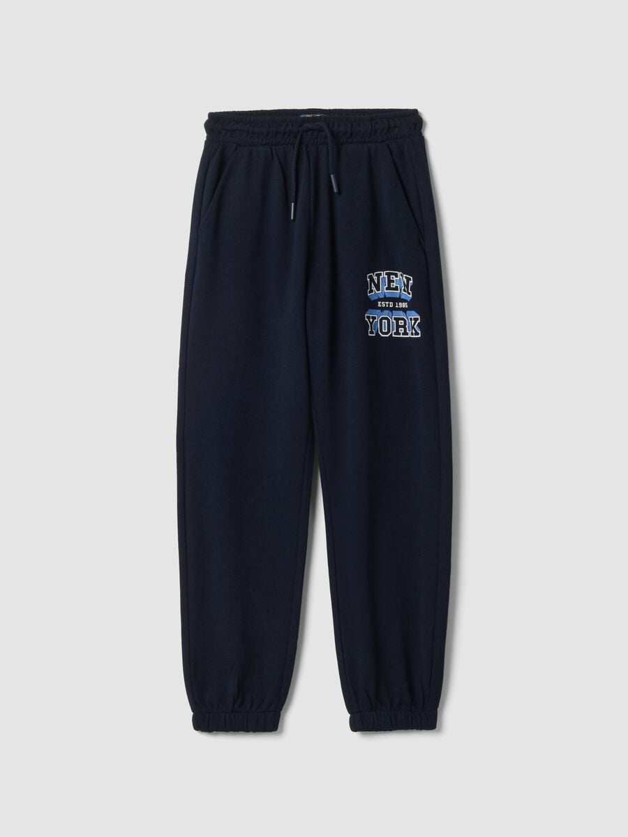 Blue cotton and viscose blend jogger trousers_0