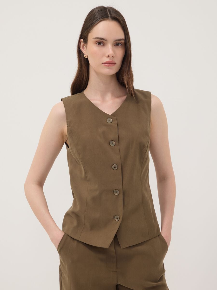Gr&uuml;ne Slim-Fit-Weste aus Viskosemix_0