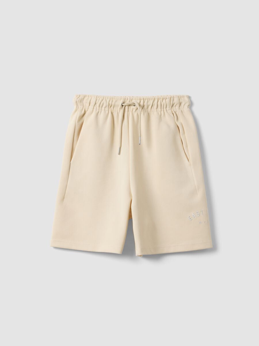 Beige cotton-blend shorts with elasticated waist_3