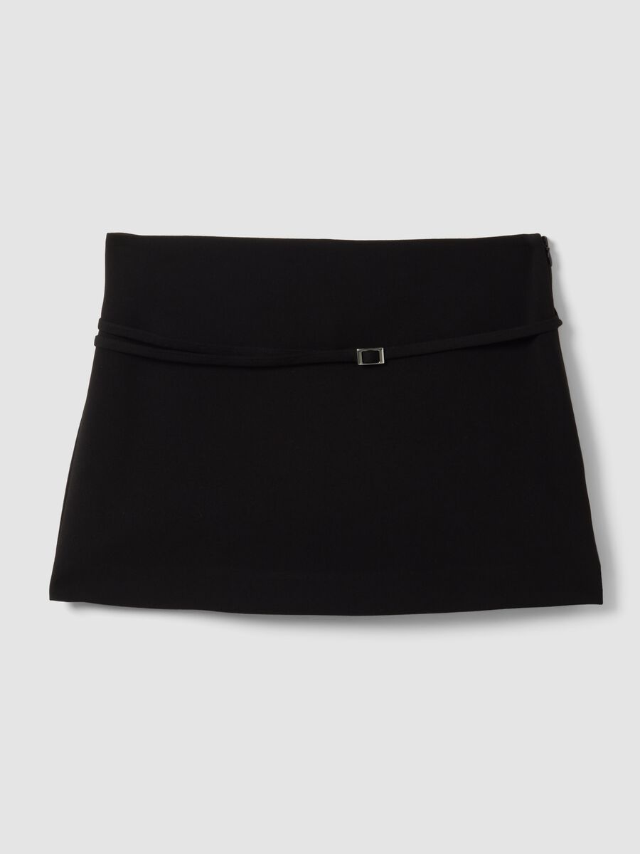 Black stretch viscose mini skirt with belt_4