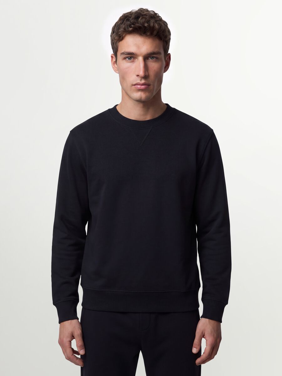 Black crew-neck sweatshirt in cotton blend, regular fit_0