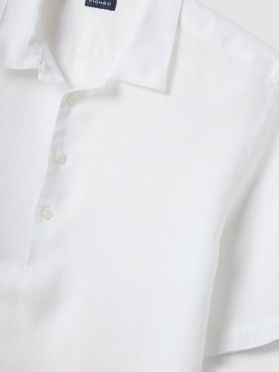 White pure linen regular fit shirt with bowling collar_1