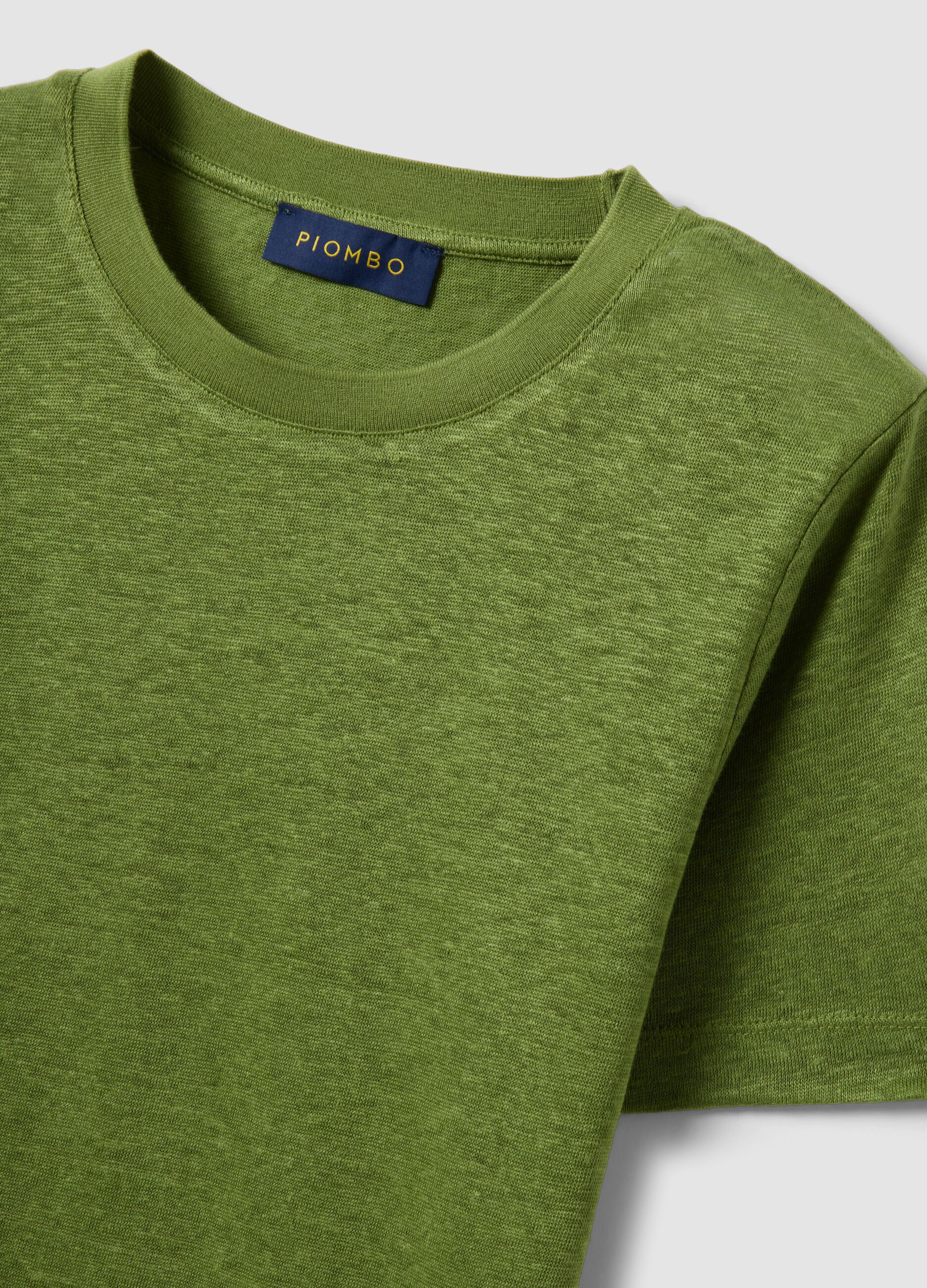 Green pure linen short-sleeve T-shirt, regular fit