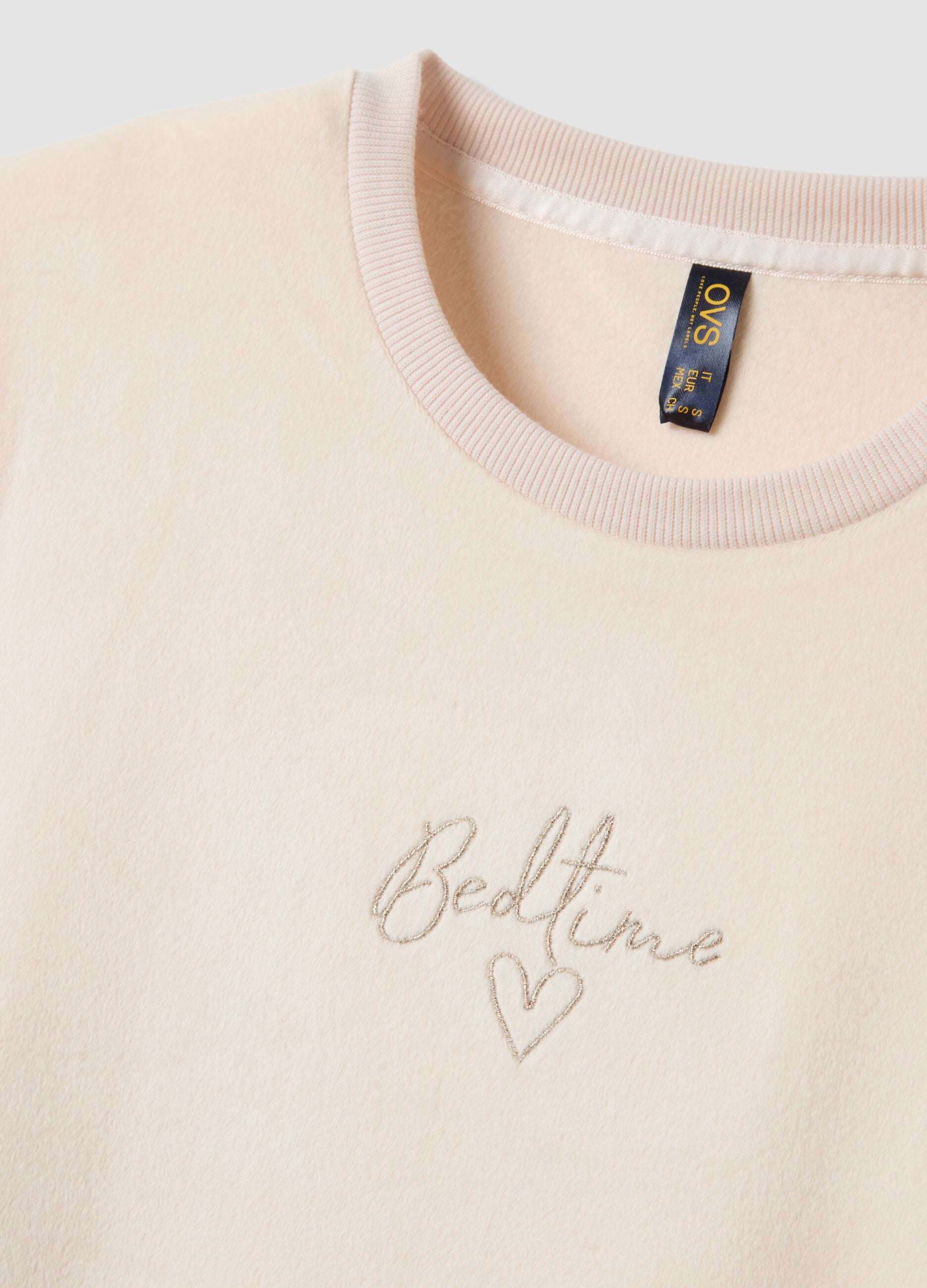 White stretch chenille crew-neck pyjama top
