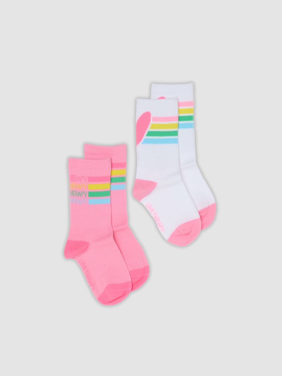 2-pack of pink and white short socks in stretch organic cotton with pattern_0
