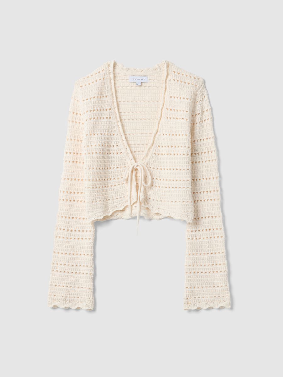 White pure cotton cardigan with regular fit and perforated design_4