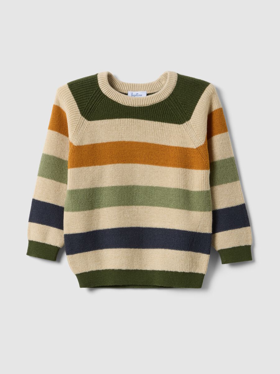 Jersey infantil de rayas multicolor en mezcla de algod&oacute;n con botones, corte regular_0