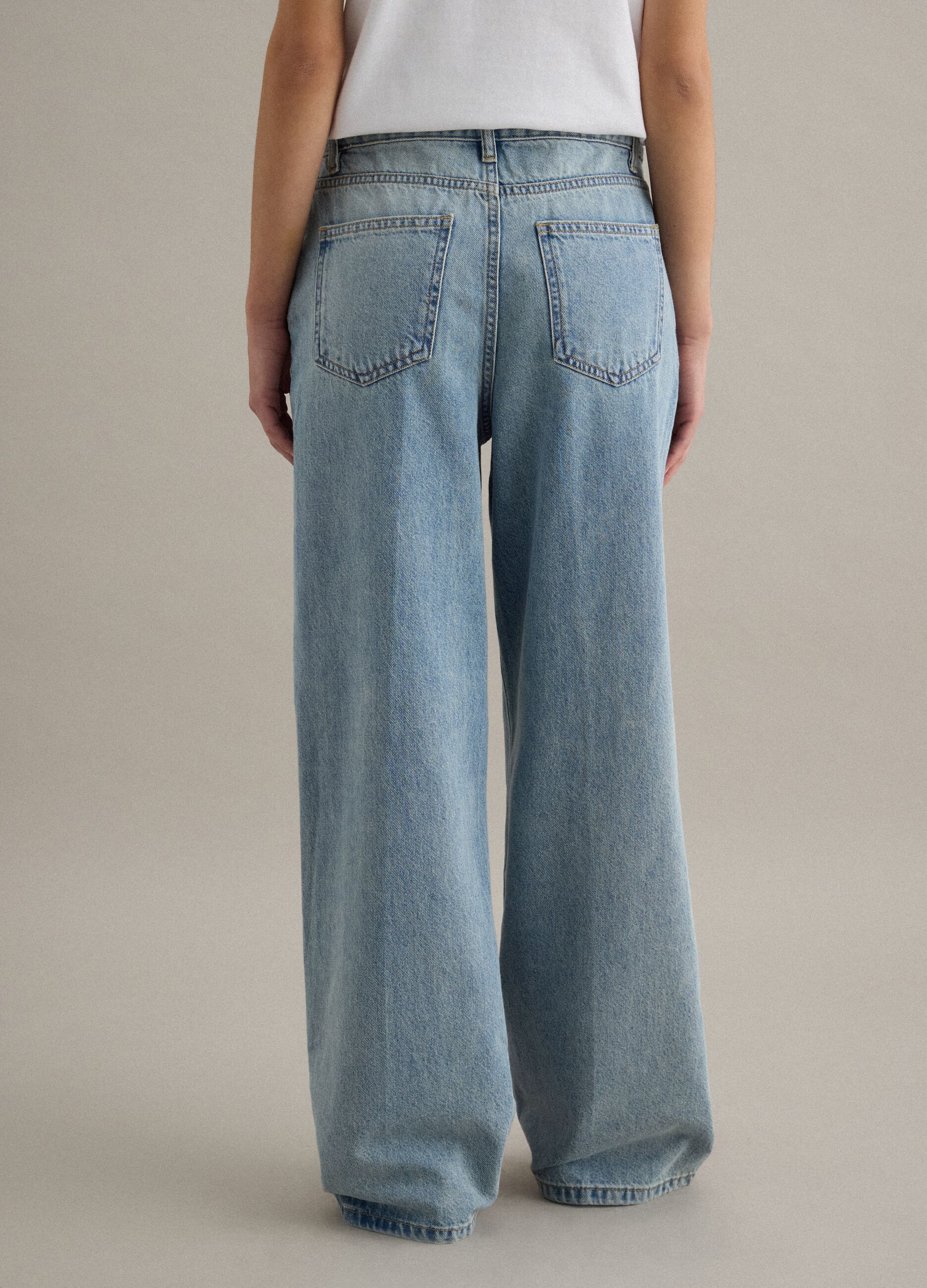Straight leg blue denim jeans in pure cotton