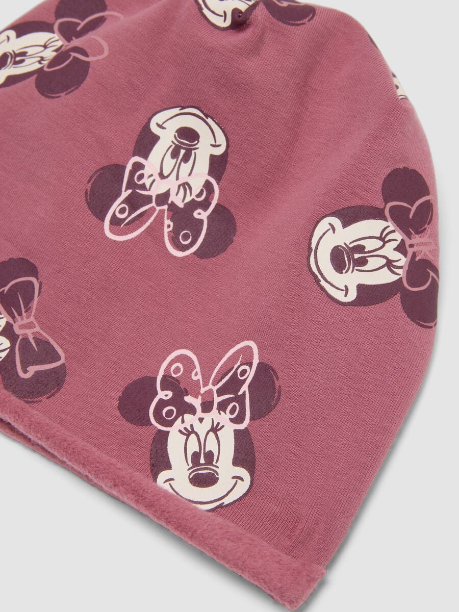 Pink stretchy organic cotton Minnie print hat for girls_2