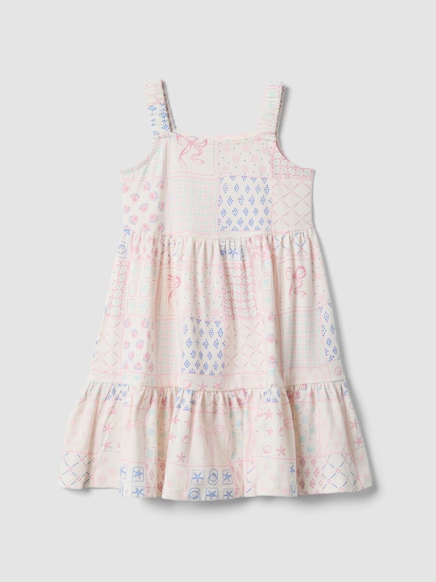White and pink pure cotton girls&rsquo; dress, regular fit with printed pattern_0