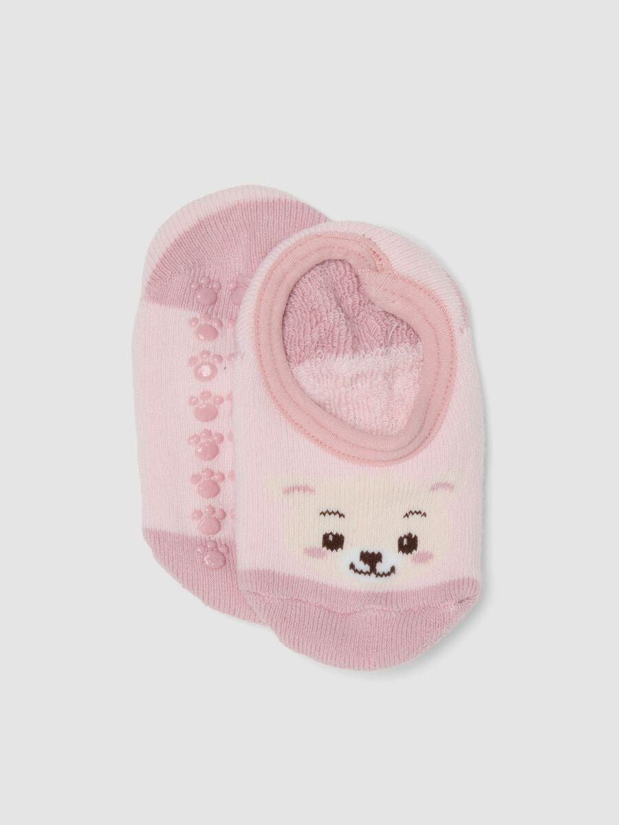 Pink non-slip socks in stretch organic cotton with teddy bear_0