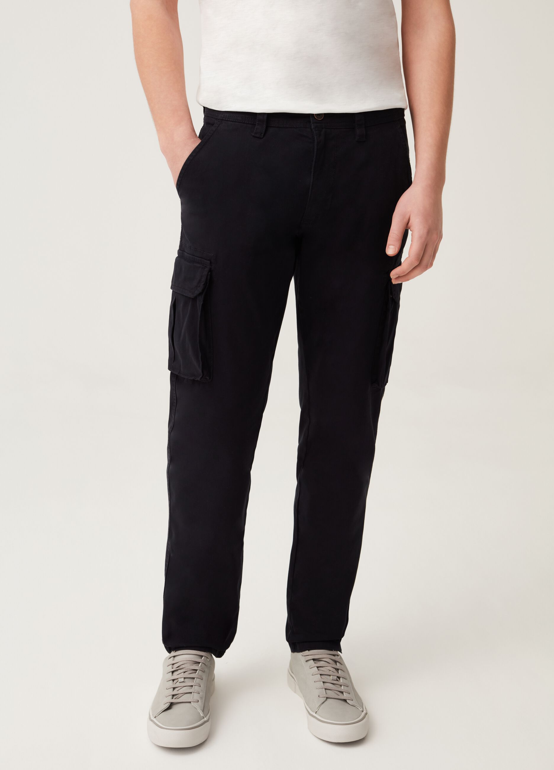 Yarn dyed stretch cotton cargo pants
