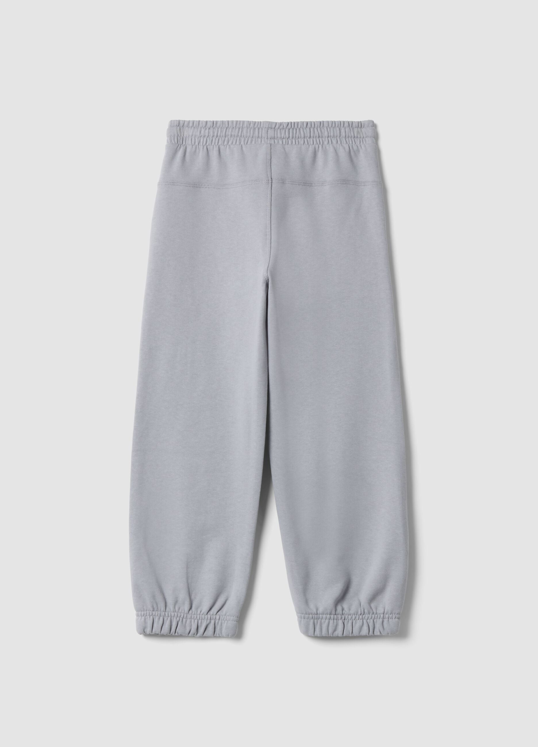 Pantalon jogger gris en coton m&eacute;lang&eacute;