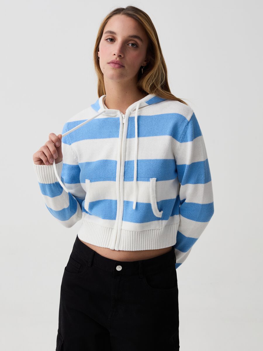 Striped full-zip cardigan with hood_0
