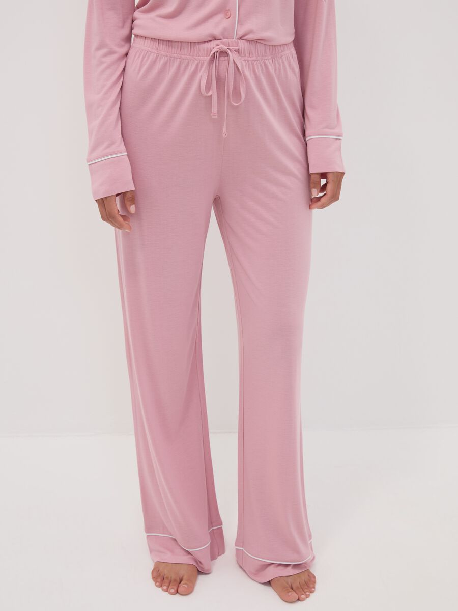 Pink pure viscose pyjama trousers with drawstring, regular fit_1