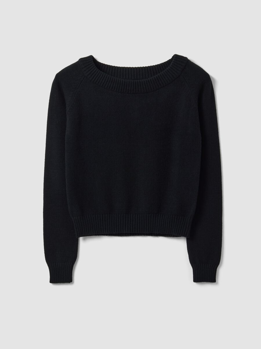 Black fitted viscose-blend top with boat neckline_4