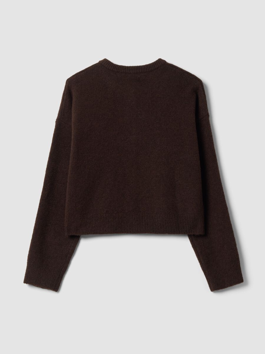 Cardigan marrone in tessuto elasticizzato con girocollo over fit_2