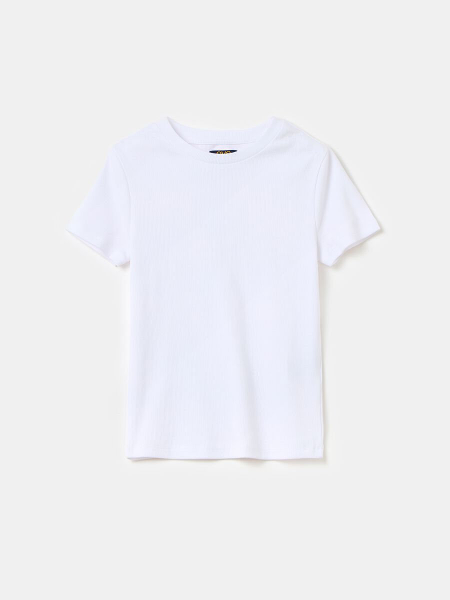 Solid colour ribbed T-shirt_0