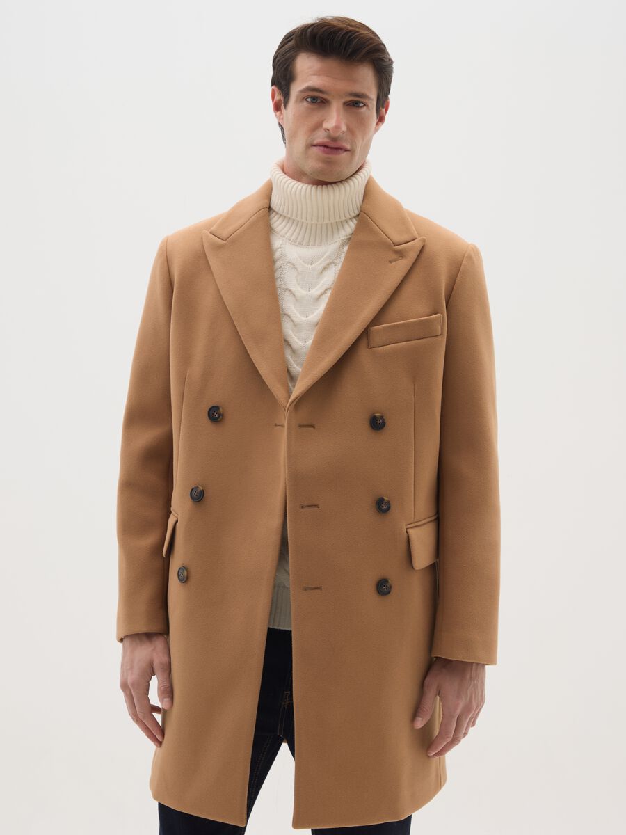 Elegant brown regular fit coat with buttons_0