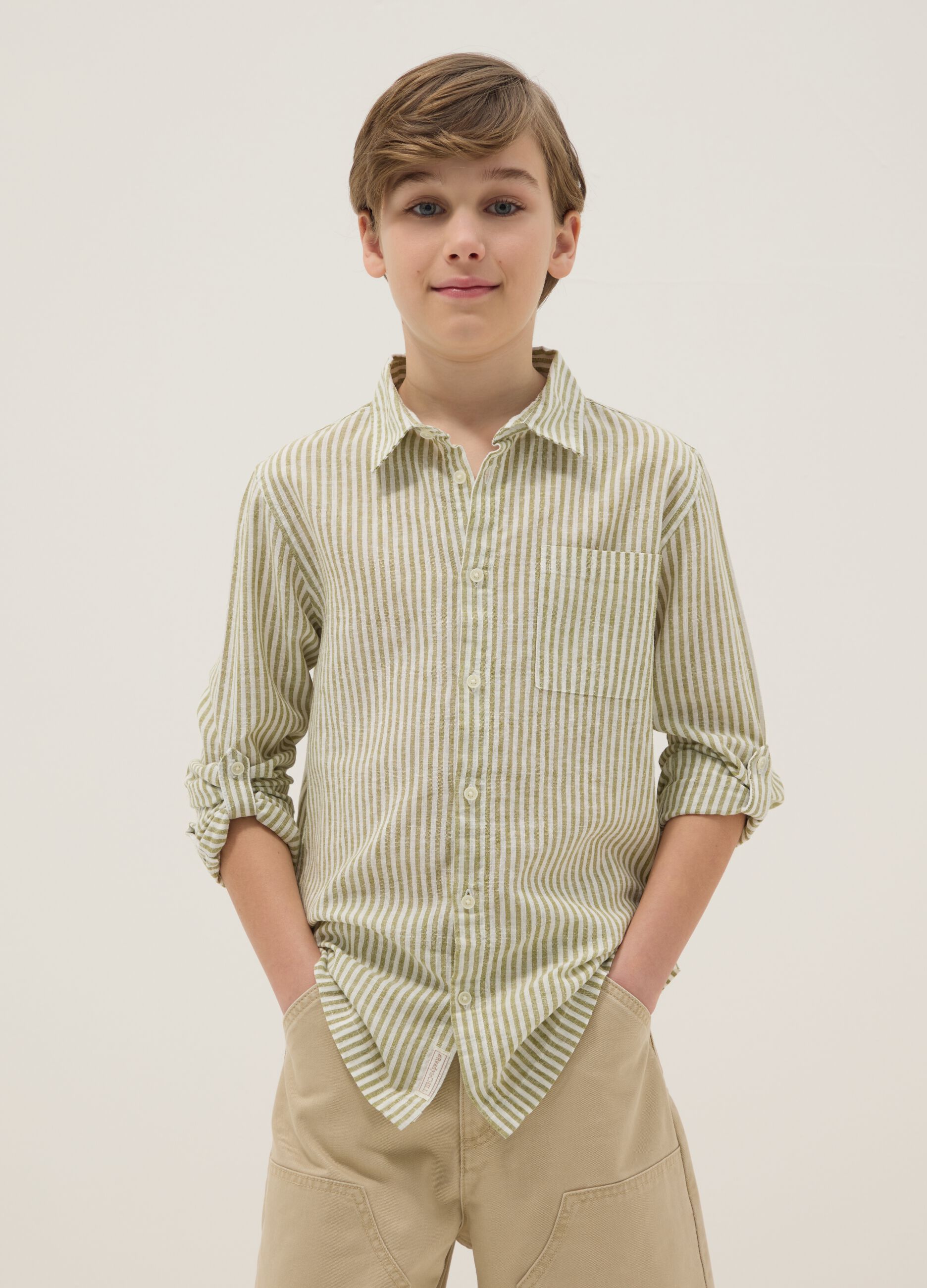 Boys' multicolour striped linen blend shirt, regular fit