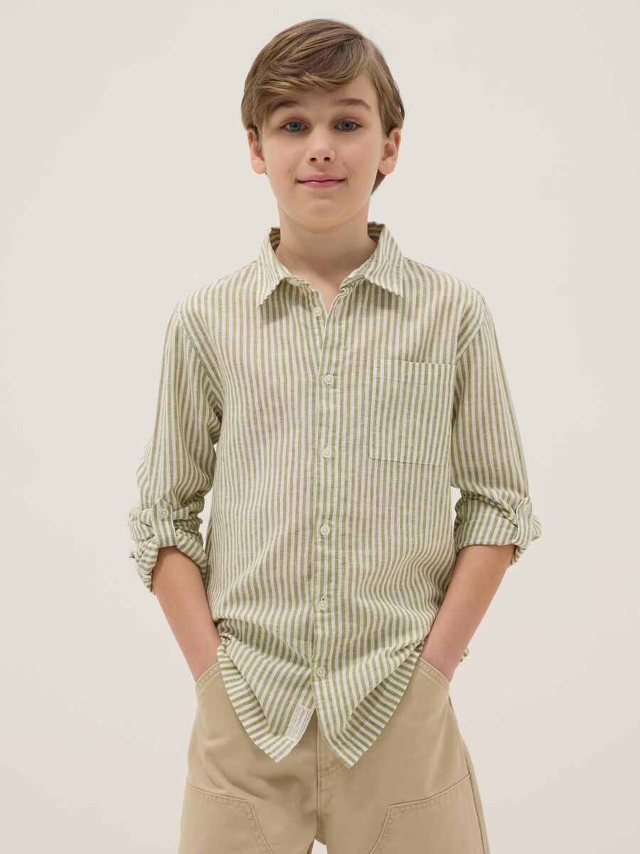 Boys' multicolour striped linen blend shirt, regular fit_0
