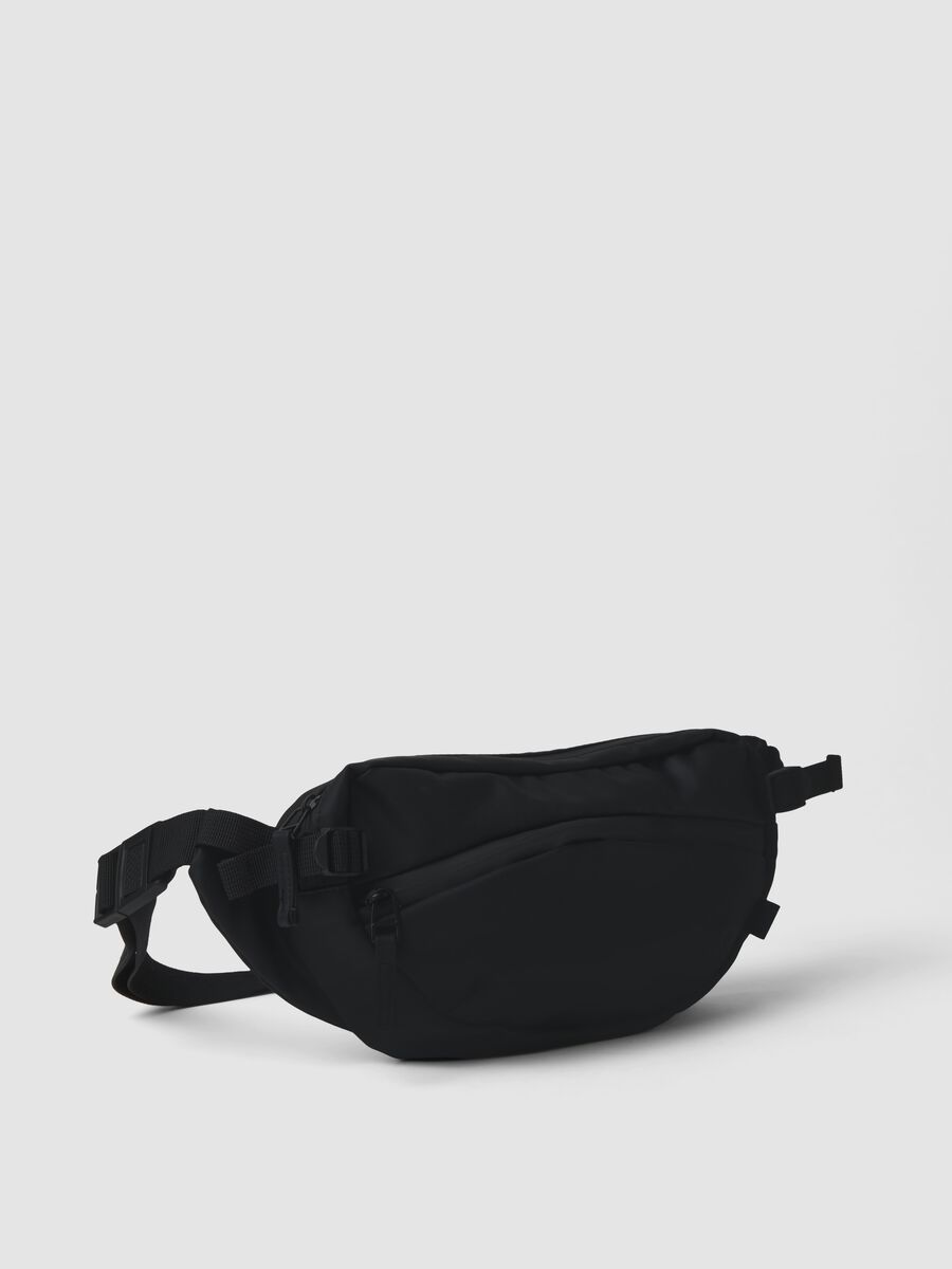 Black water-repellent bum bag with zipped pockets and adjustable belt_0