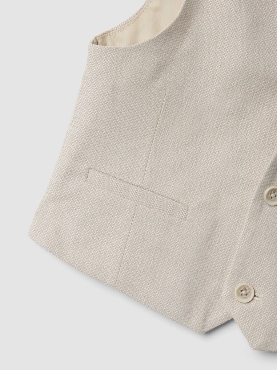 Beige tailored stretch-cotton waistcoat for boys, regular fit_3