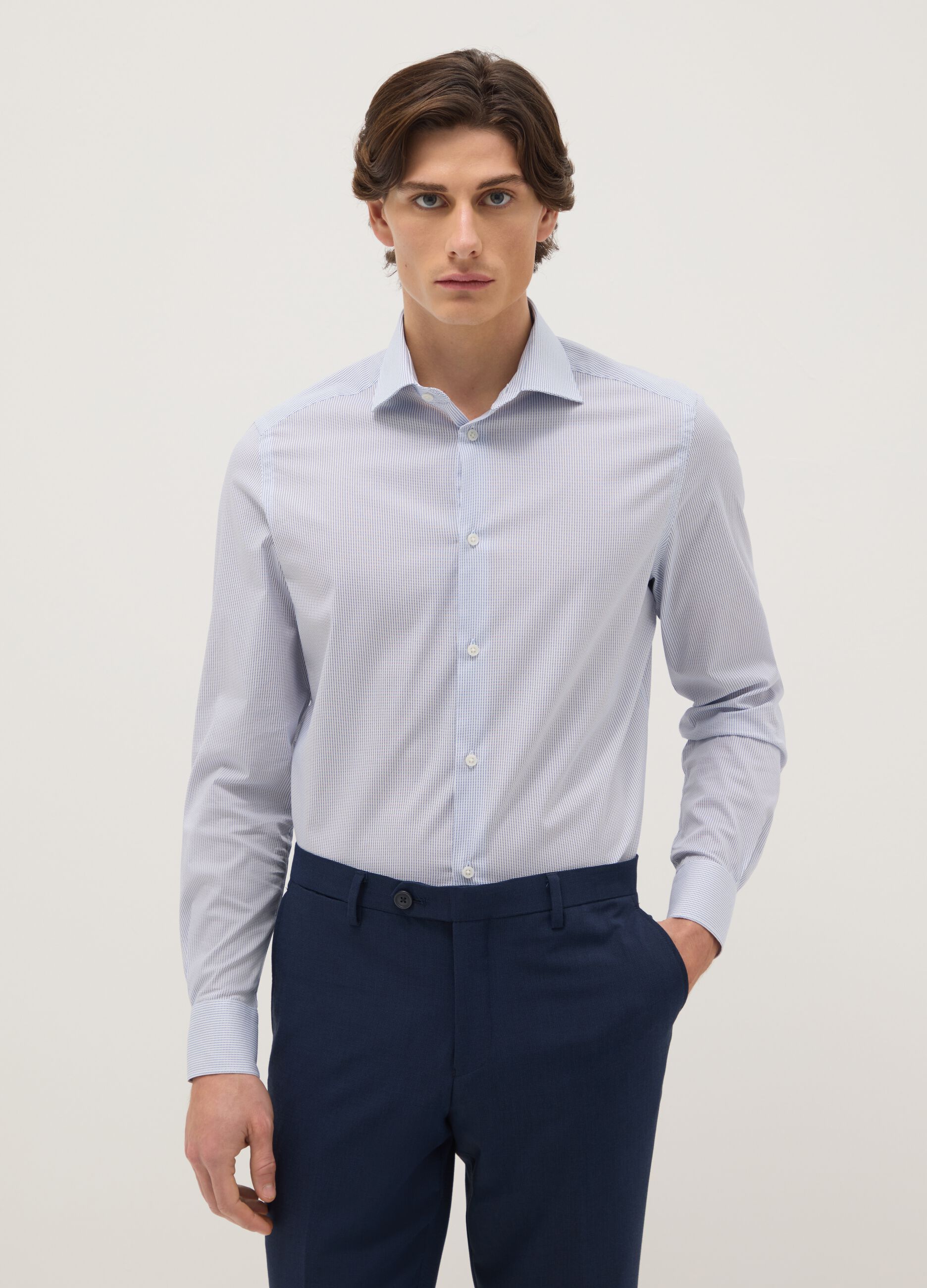 Multicolour check slim fit stretch cotton shirt