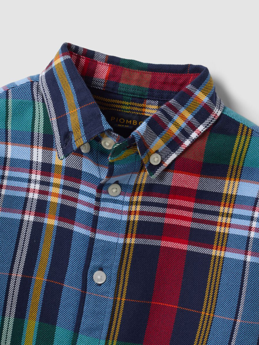 Multicolour pure cotton checked shirt with classic button-down collar_2