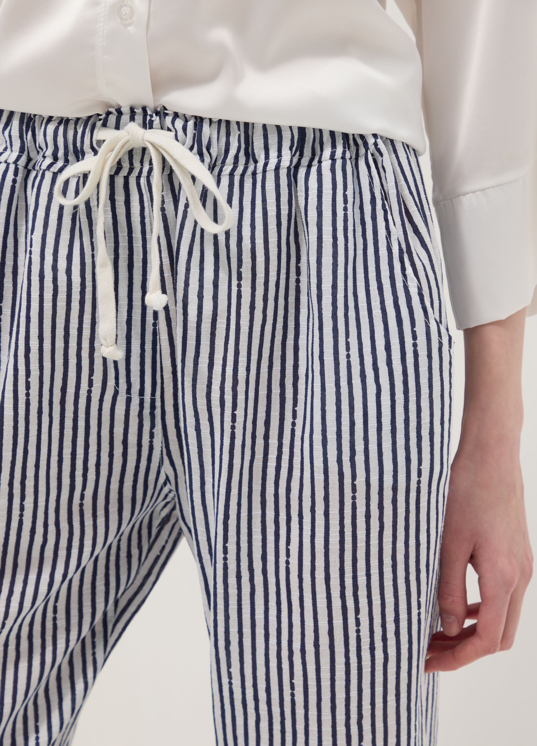 Blue striped pure cotton regular-fit trousers