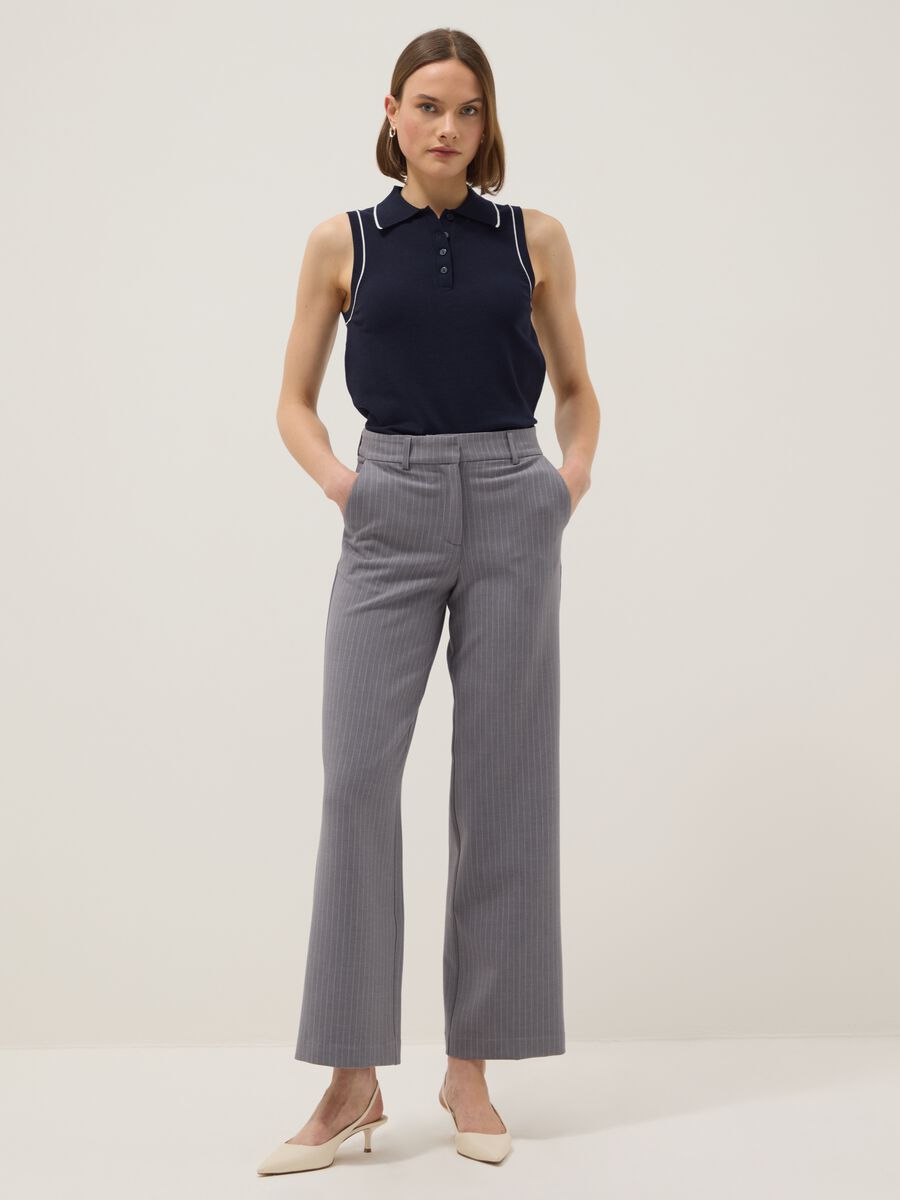 Sleeveless blue viscose blend slim fit polo with buttons_0