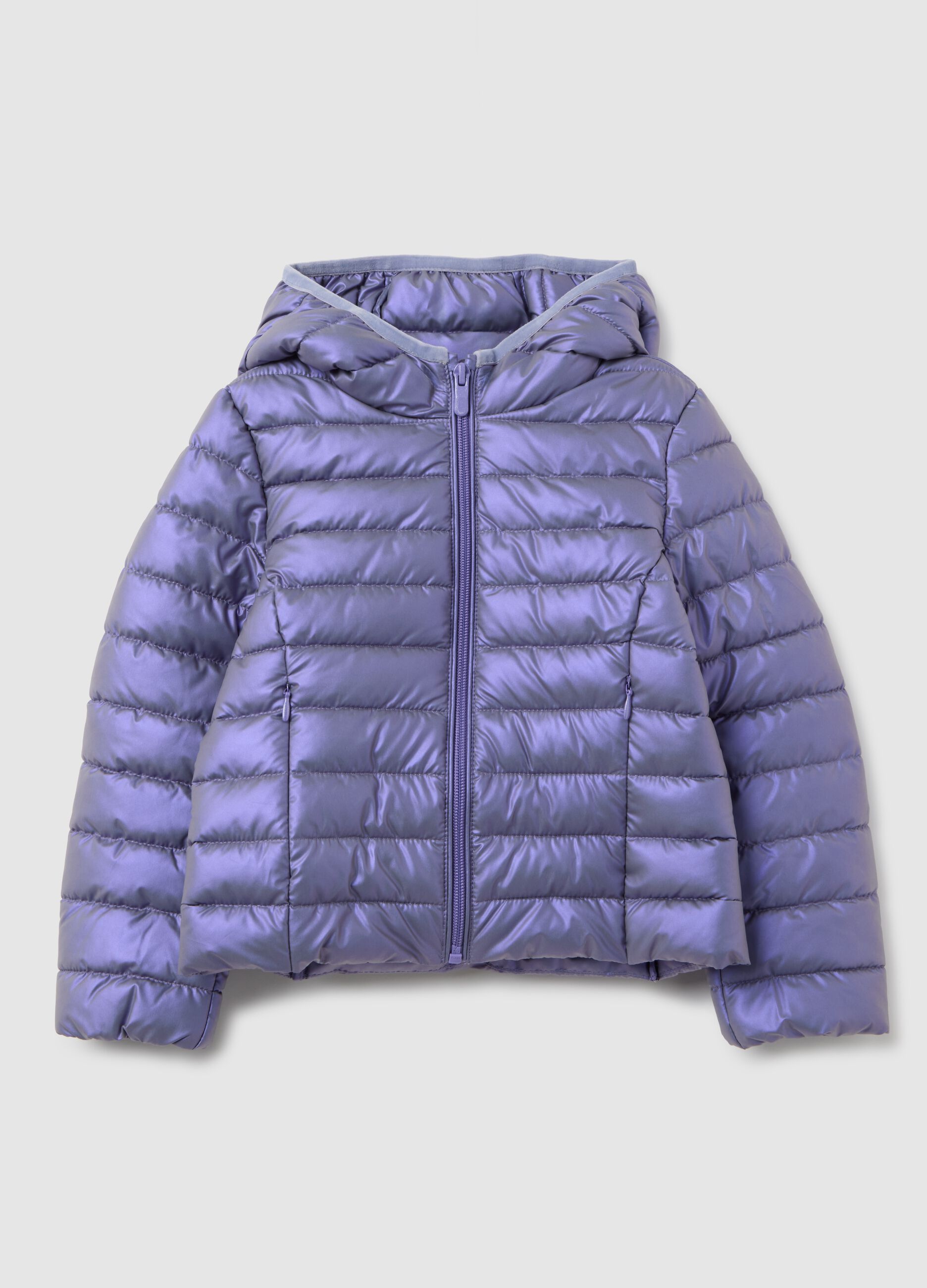 Purple padded girl's jacket with hood