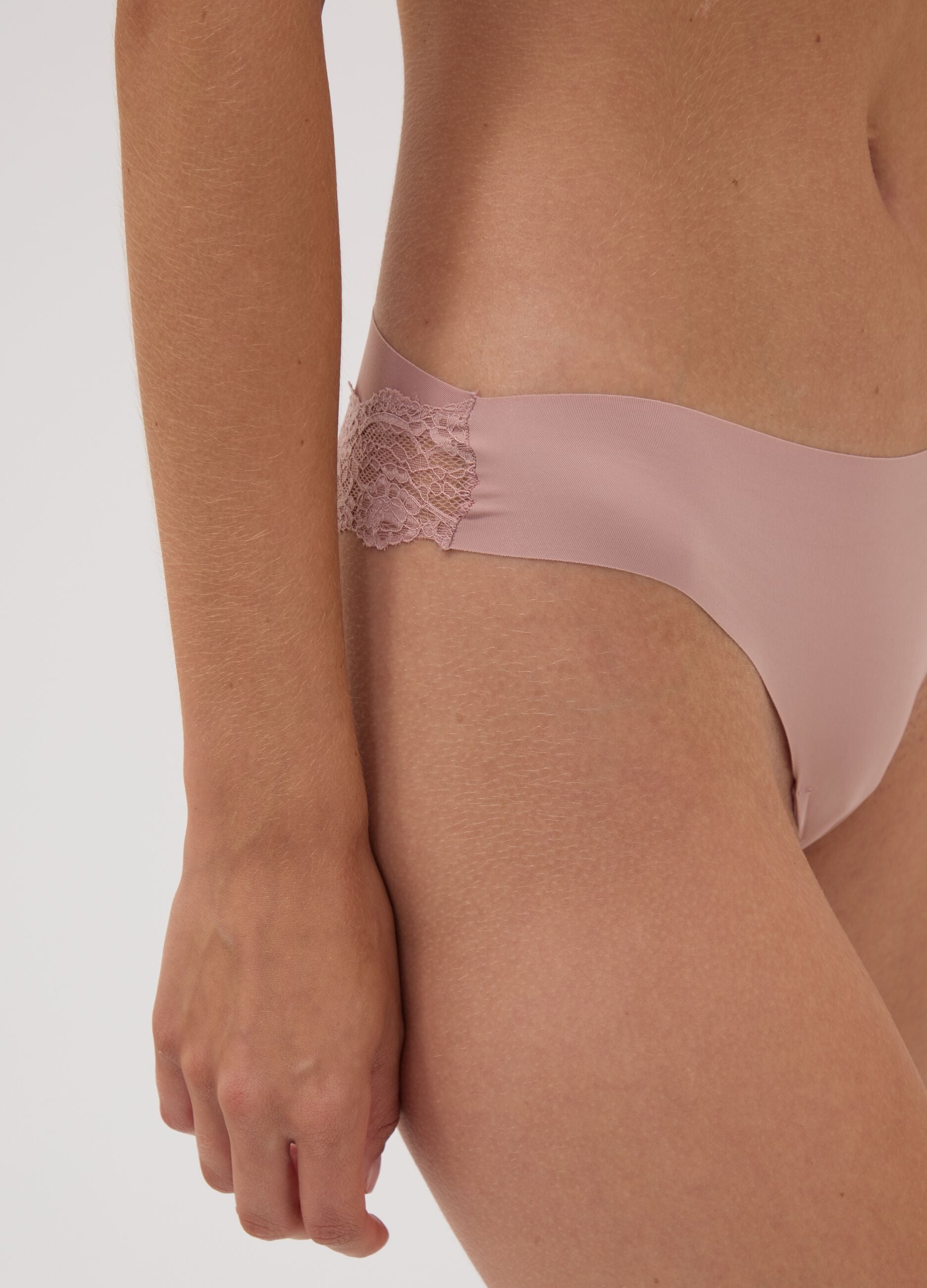 Pink Brazilian knickers in stretchy microfibre with lace