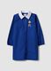 Boys&rsquo; blue school apron with zip and panda embroidery_0