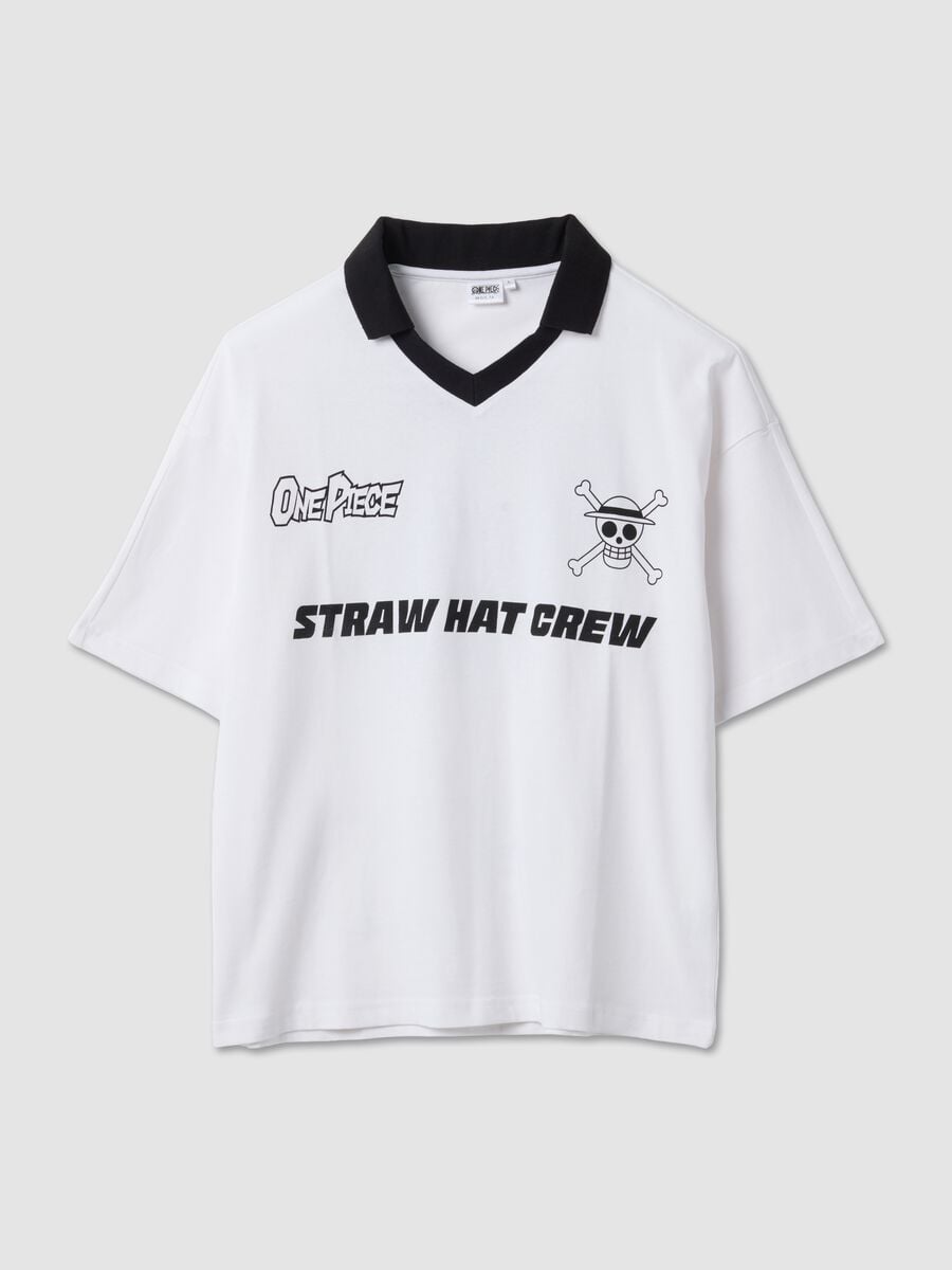 White pure cotton T-shirt with contrast collar_4