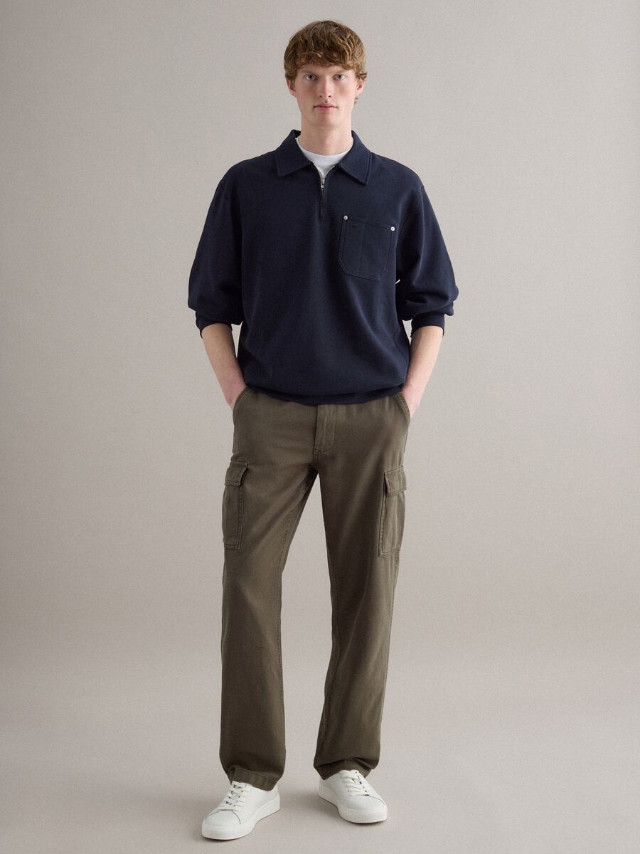 Blue Pure Cotton Regular Fit Sweatshirt with Half Zip and Collar_1