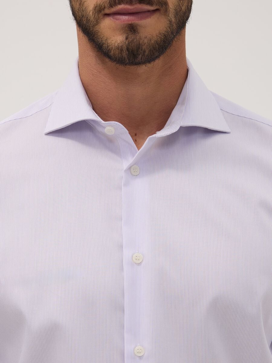 White striped pure cotton shirt with French collar, slim fit, non-iron_1