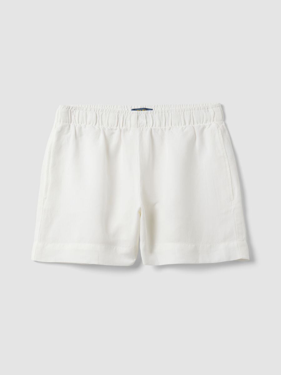 Short blanco de mezcla de lino y viscosa con cintura el&aacute;stica, corte regular_4
