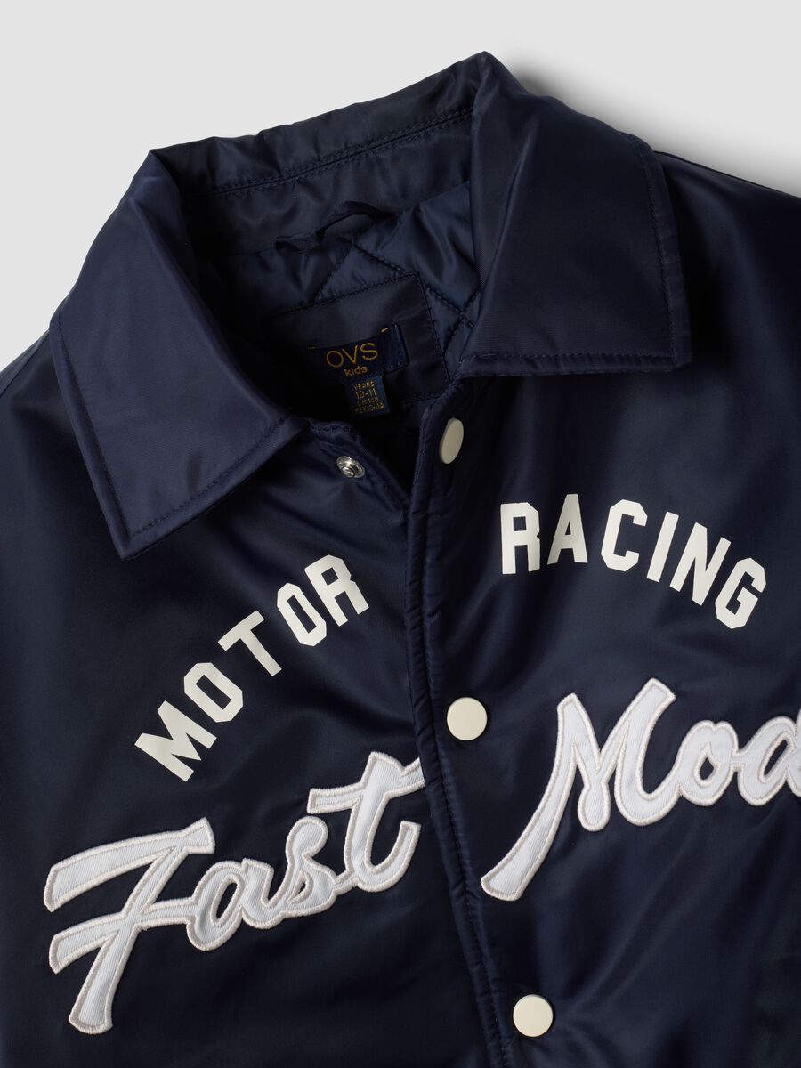 Giubbotto blu college con zip e stampa racing_1