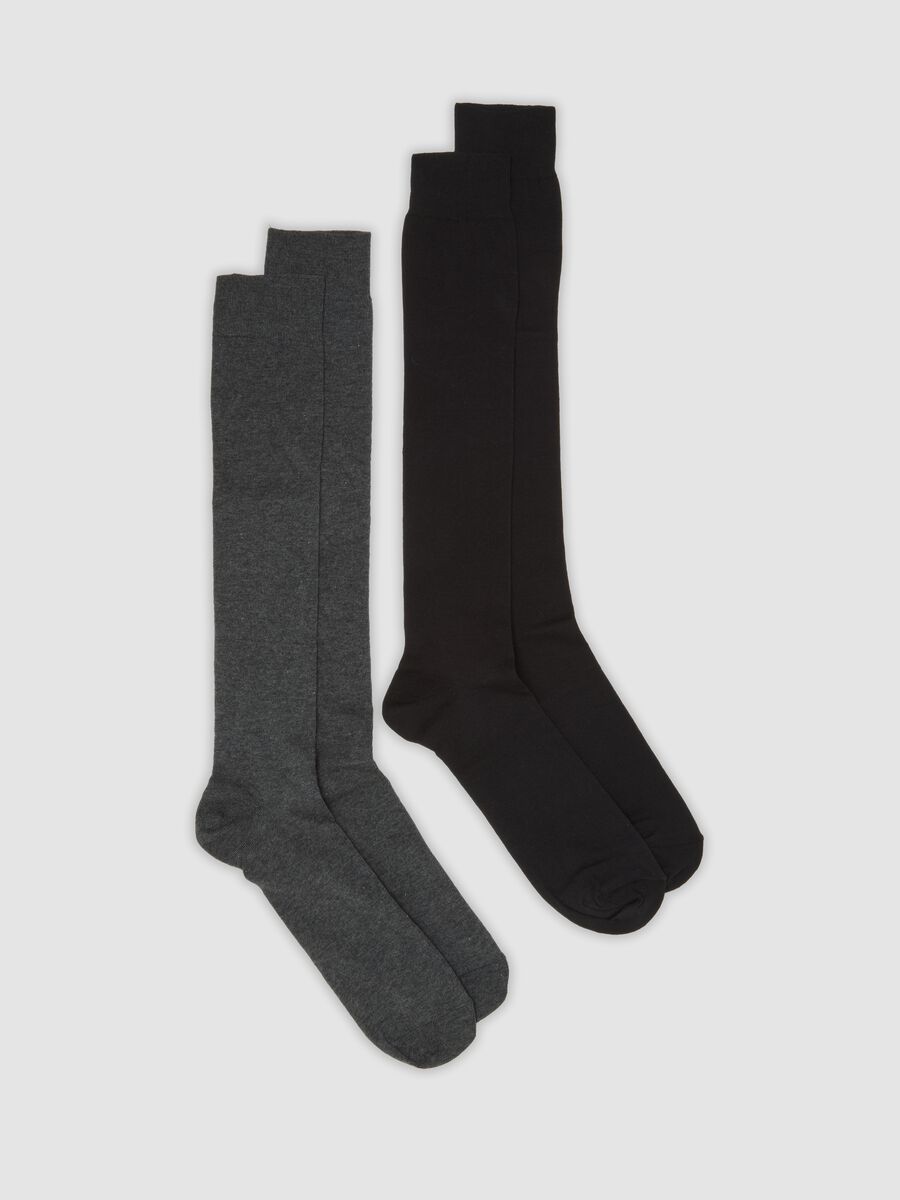 Bipack di calze lunghe nere e grigie in cotone elasticizzato_0